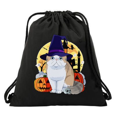 Exotic Shorthair Cute Cat Halloween Witch Pumpkin Drawstring Bag