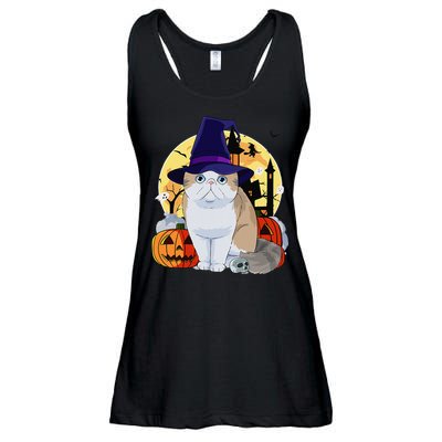 Exotic Shorthair Cute Cat Halloween Witch Pumpkin Ladies Essential Flowy Tank
