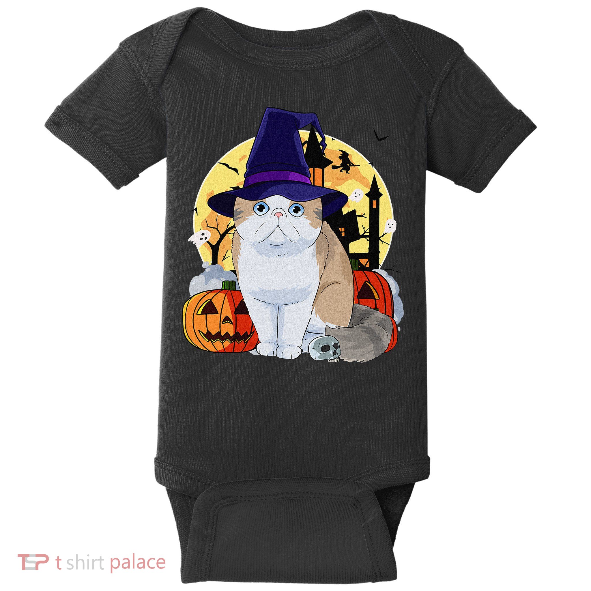 Exotic Shorthair Cute Cat Halloween Witch Pumpkin Baby Bodysuit
