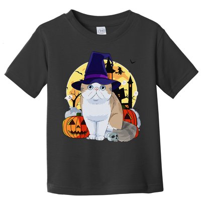 Exotic Shorthair Cute Cat Halloween Witch Pumpkin Toddler T-Shirt