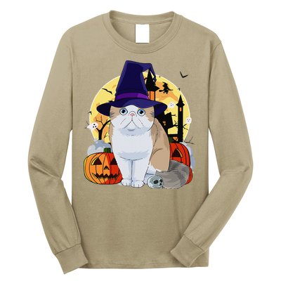 Exotic Shorthair Cute Cat Halloween Witch Pumpkin Long Sleeve Shirt