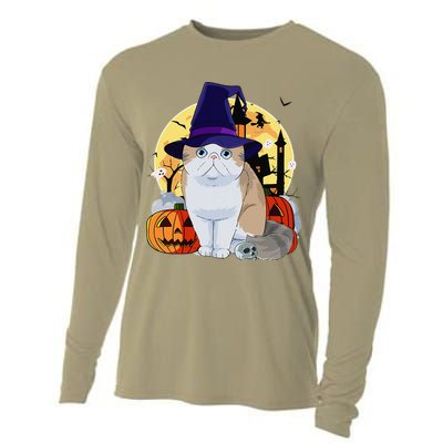 Exotic Shorthair Cute Cat Halloween Witch Pumpkin Cooling Performance Long Sleeve Crew