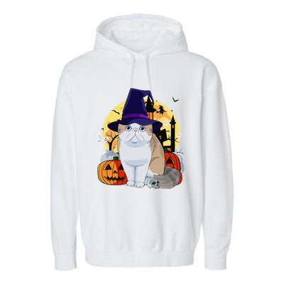 Exotic Shorthair Cute Cat Halloween Witch Pumpkin Garment-Dyed Fleece Hoodie