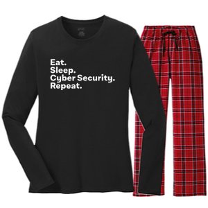 Eat Sleep Cybersecurity Gifts For Cyber Security Analyst Women's Long Sleeve Flannel Pajama Set 