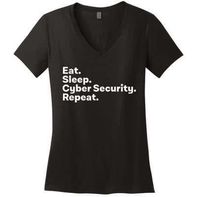 Eat Sleep Cybersecurity Gifts For Cyber Security Analyst Women's V-Neck T-Shirt