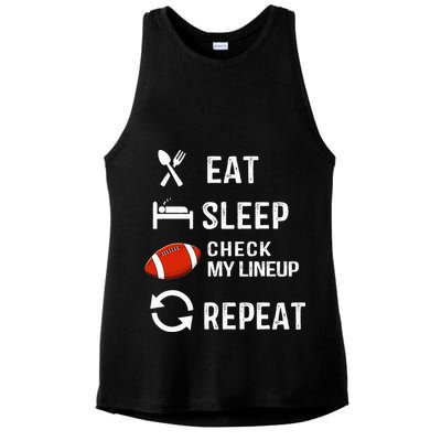 Eat Sleep Check My Lineup Repeat Retro Fantasy Football Ladies PosiCharge Tri-Blend Wicking Tank