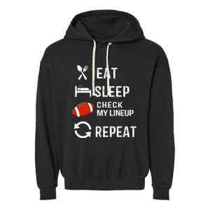 Eat Sleep Check My Lineup Repeat Retro Fantasy Football Garment-Dyed Fleece Hoodie