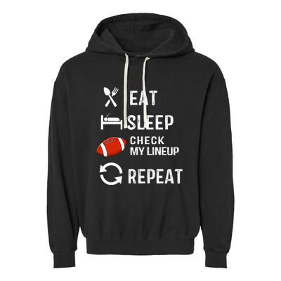 Eat Sleep Check My Lineup Repeat Retro Fantasy Football Garment-Dyed Fleece Hoodie