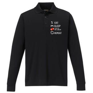 Eat Sleep Check My Lineup Repeat Retro Fantasy Football Performance Long Sleeve Polo