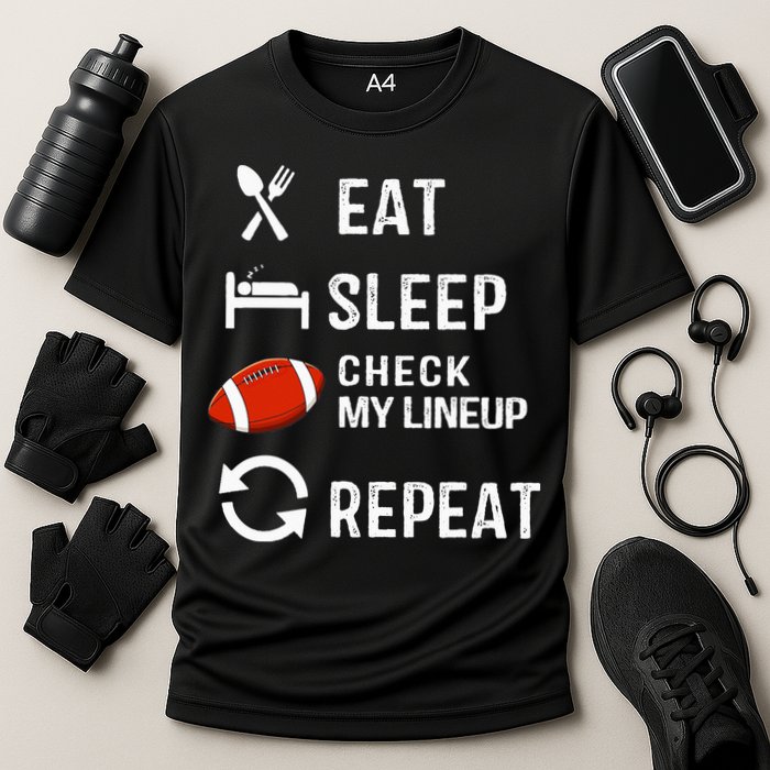 Eat Sleep Check My Lineup Repeat Retro Fantasy Football Cooling Performance Crew T-Shirt