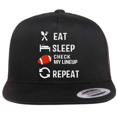 Eat Sleep Check My Lineup Repeat Retro Fantasy Football Flatbill Hat