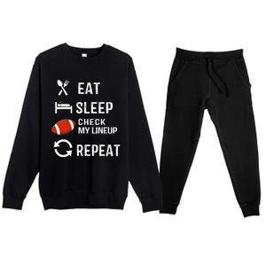 Eat Sleep Check My Lineup Repeat Retro Fantasy Football Premium Crewneck Sweatsuit Set