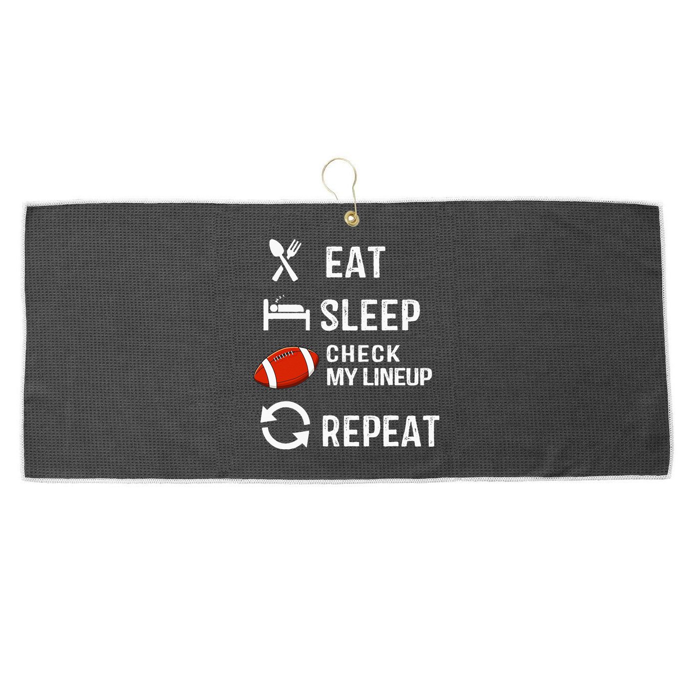 Eat Sleep Check My Lineup Repeat Retro Fantasy Football Large Microfiber Waffle Golf Towel