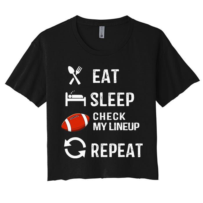 Eat Sleep Check My Lineup Repeat Retro Fantasy Football Women's Crop Top Tee