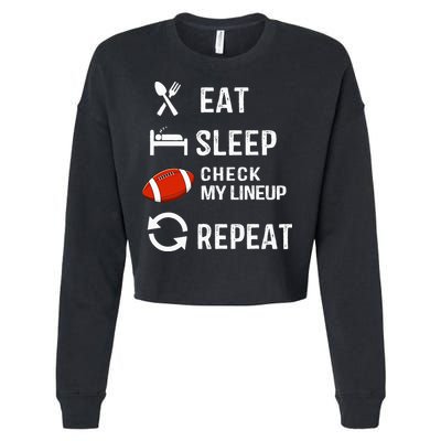 Eat Sleep Check My Lineup Repeat Retro Fantasy Football Cropped Pullover Crew