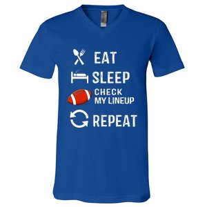 Eat Sleep Check My Lineup Repeat Retro Fantasy Football V-Neck T-Shirt