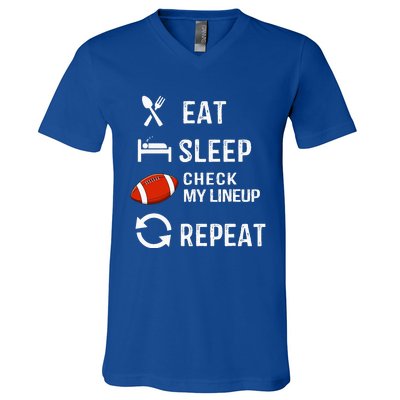 Eat Sleep Check My Lineup Repeat Retro Fantasy Football V-Neck T-Shirt