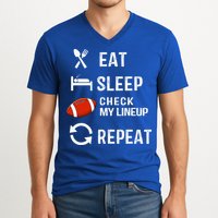 Eat Sleep Check My Lineup Repeat Retro Fantasy Football V-Neck T-Shirt