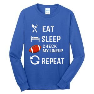 Eat Sleep Check My Lineup Repeat Retro Fantasy Football Tall Long Sleeve T-Shirt