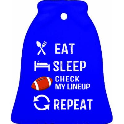 Eat Sleep Check My Lineup Repeat Retro Fantasy Football Ceramic Bell Ornament