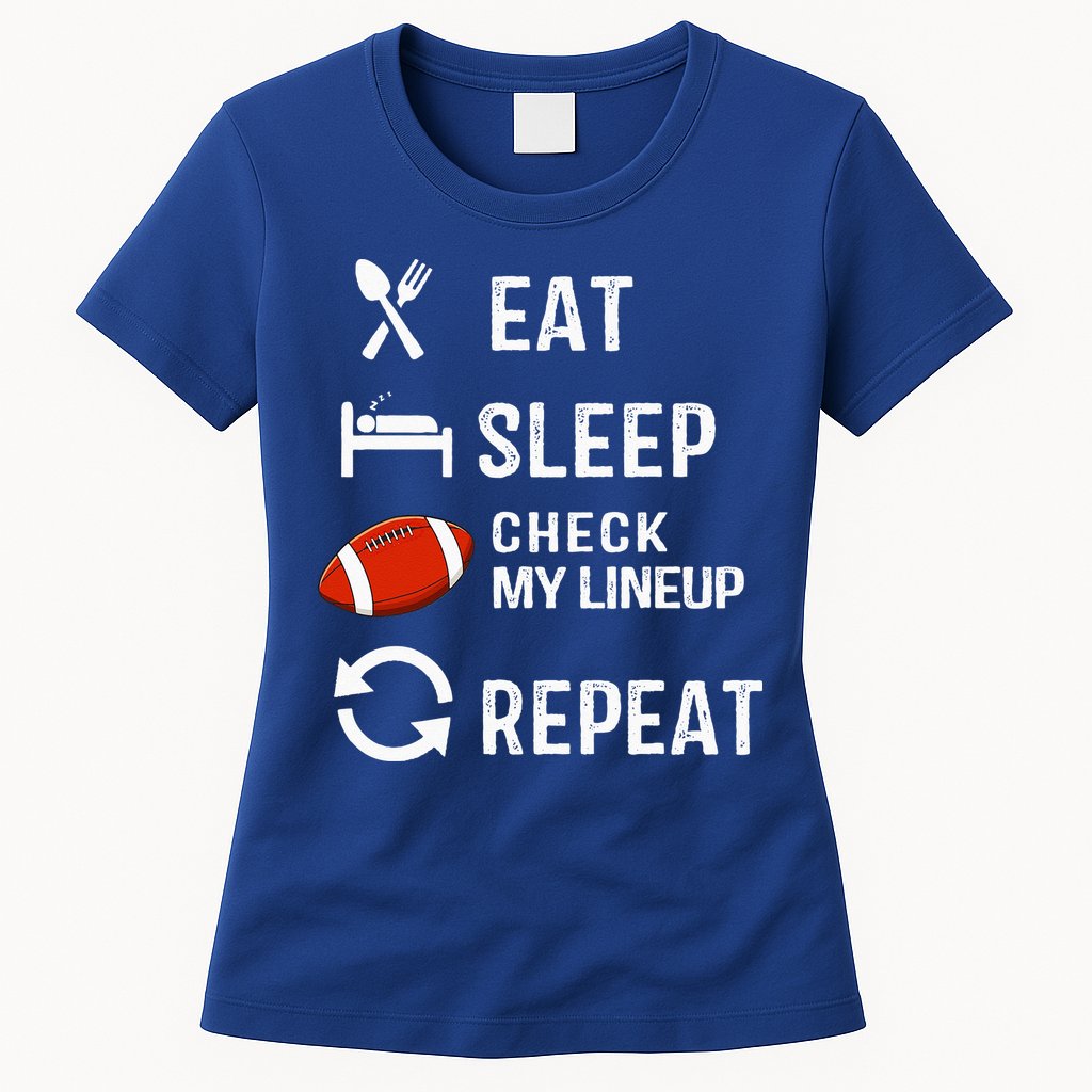 Eat Sleep Check My Lineup Repeat Retro Fantasy Football Womens T-Shirt