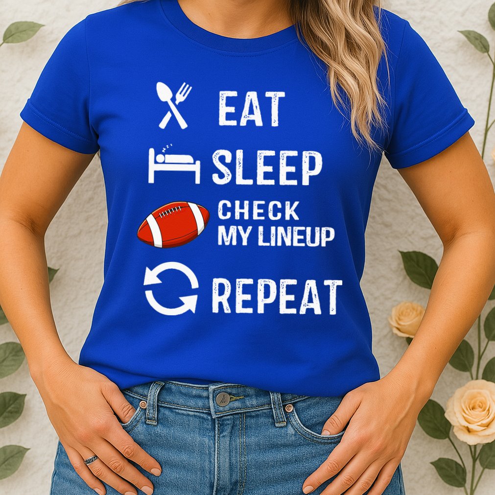 Eat Sleep Check My Lineup Repeat Retro Fantasy Football Womens T-Shirt