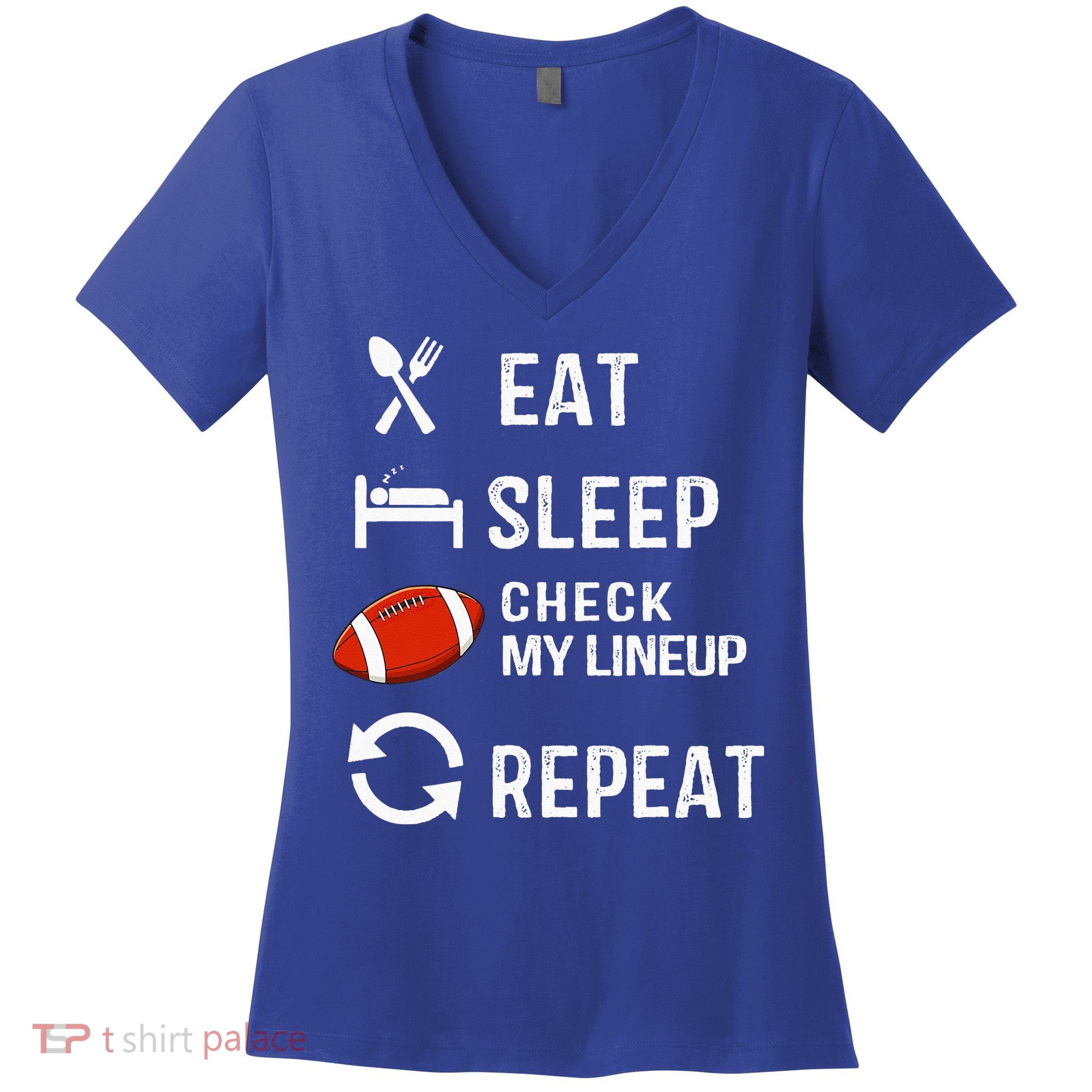 Eat Sleep Check My Lineup Repeat Retro Fantasy Football Women's V-Neck T-Shirt