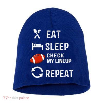 Eat Sleep Check My Lineup Repeat Retro Fantasy Football Short Acrylic Beanie