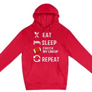 Eat Sleep Check My Lineup Repeat Retro Fantasy Football Premium Pullover Hoodie