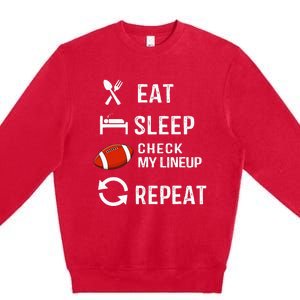 Eat Sleep Check My Lineup Repeat Retro Fantasy Football Premium Crewneck Sweatshirt