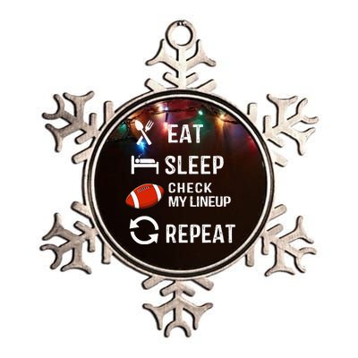 Eat Sleep Check My Lineup Repeat Retro Fantasy Football Metallic Star Ornament