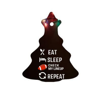 Eat Sleep Check My Lineup Repeat Retro Fantasy Football Ceramic Tree Ornament