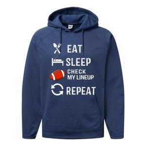 Eat Sleep Check My Lineup Repeat Retro Fantasy Football Performance Fleece Hoodie