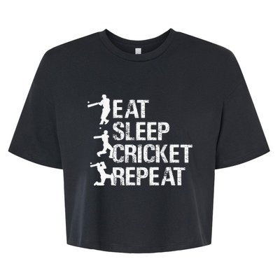 Eat Sleep Cricket Repeat Gift Sports Bella+Canvas Jersey Crop Tee