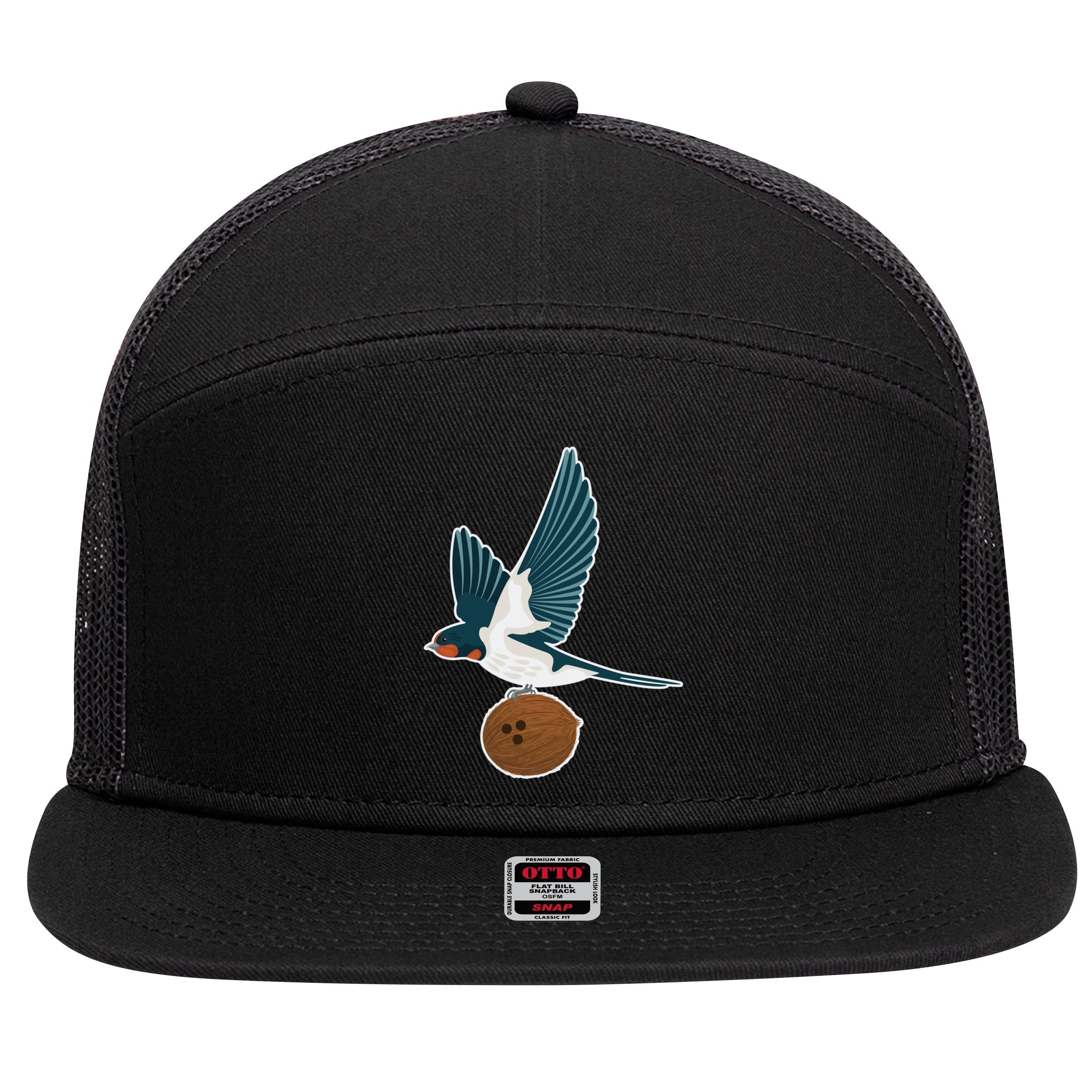 European Swallow Carrying A Coconut Holy Grail Great Gift 7 Panel Mesh Trucker Snapback Hat