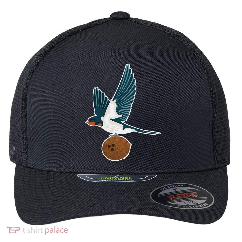 European Swallow Carrying A Coconut Holy Grail Great Gift Flexfit Unipanel Trucker Cap