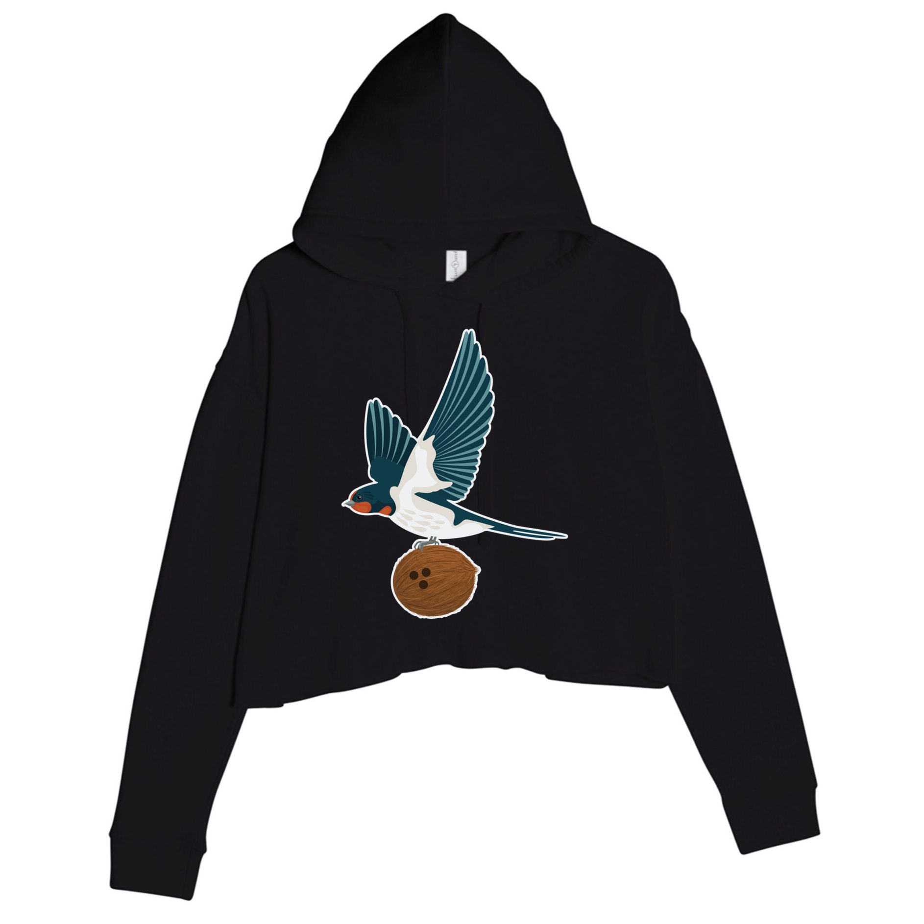 European Swallow Carrying A Coconut Holy Grail Great Gift Crop Fleece Hoodie