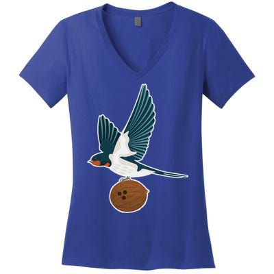 European Swallow Carrying A Coconut Holy Grail Great Gift Women's V-Neck T-Shirt