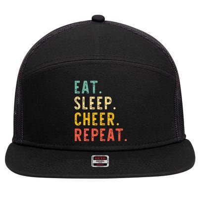 Eat Sleep Cheer Repeat Cheerleading Cheerleader Vintage 7 Panel Mesh Trucker Snapback Hat