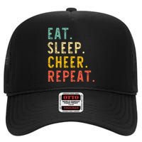 Eat Sleep Cheer Repeat Cheerleading Cheerleader Vintage High Crown Mesh Back Trucker Hat