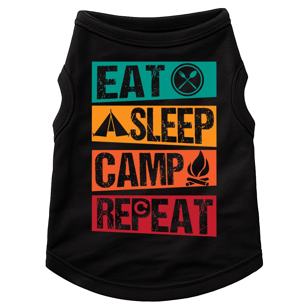 Eat Sleep Camp Repeat Funny Camping Vintage Retro Doggie Tank
