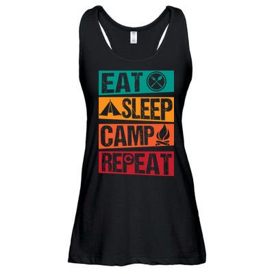 Eat Sleep Camp Repeat Funny Camping Vintage Retro Ladies Essential Flowy Tank
