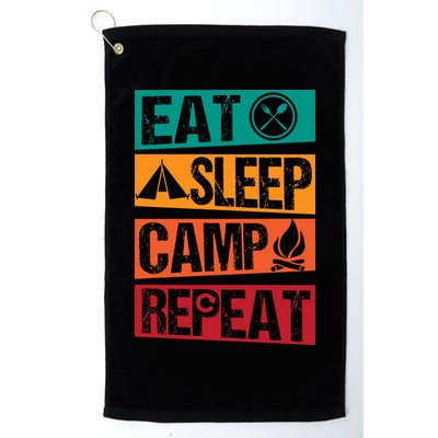 Eat Sleep Camp Repeat Funny Camping Vintage Retro Golf Towel