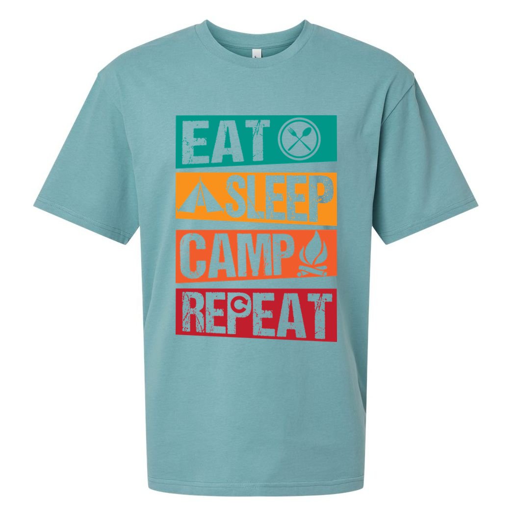 Eat Sleep Camp Repeat Funny Camping Vintage Retro Sueded Cloud Jersey T-Shirt
