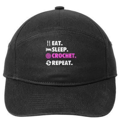 Eat Sleep Crochet Repeat Crafty Family Retro 7-Panel Snapback Hat