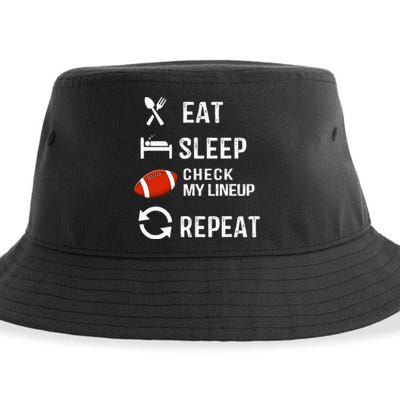 Eat Sleep Check My Lineup Repeat Retro Fantasy Football Sustainable Bucket Hat