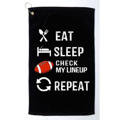 Eat Sleep Check My Lineup Repeat Retro Fantasy Football Platinum Collection Golf Towel