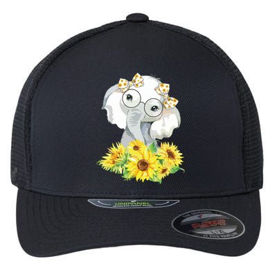 Elephant Sunflower Cute Elephant Love Sunflower Flexfit Unipanel Trucker Cap