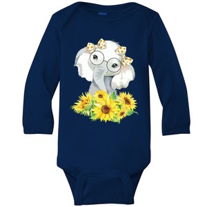 Elephant Sunflower Cute Elephant Love Sunflower Baby Long Sleeve Bodysuit