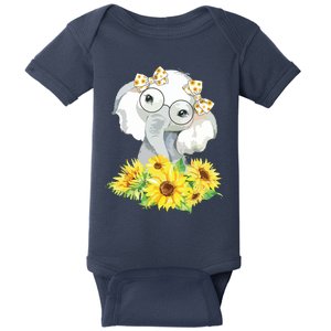 Elephant Sunflower Cute Elephant Love Sunflower Baby Bodysuit